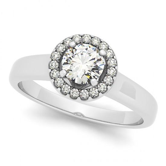 Flower Style 1.00 Carats Round Diamonds Engagement Halo Ring White Gold 14K Halo Ring