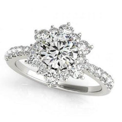 Natural  Halo Round Diamond Flower Style Engagement Ring 2.25 Carat WG 14K