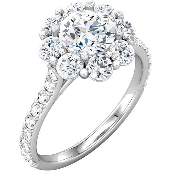 Flower Style 3.07 Carat Round Diamond Halo Ring Solid Gold 14 Halo Ring