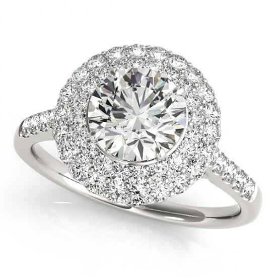 Flower Style Round Diamonds 2 Carats Engagement Fancy Ring Halo White Gold 14K Halo Ring