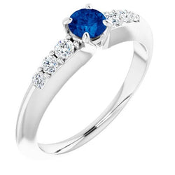 Four Prong Diamond Round Blue Sapphire 1.50 Carats Ring