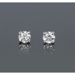 Four Prong Round Natural Earth Mined Diamond 1 Carat Stud Earrings White Gold 14K