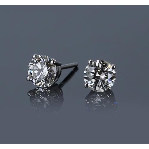 Four Prong  Natural Brilliant Engagement White Gold Diamond  Stud Earrings