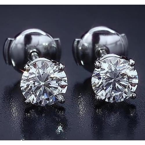 Four Prong Round Diamond Studs Earring White Gold Jewelry Stud Earrings