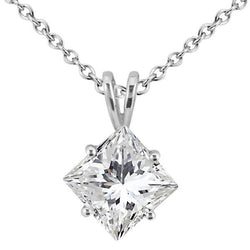 Solitaire Princess Cut Natural Earth Mined Diamond Pendant Necklace 2.25 Ct Four Prong Set