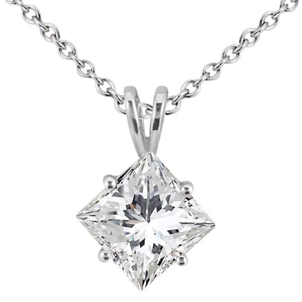 Four Prong Set Pendant Necklace 2.25Ct Solitaire Princess Cut Diamond Pendant