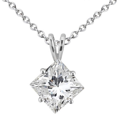 Four Prong Set Pendant Necklace 2.25Ct Solitaire Princess Cut Diamond Pendant