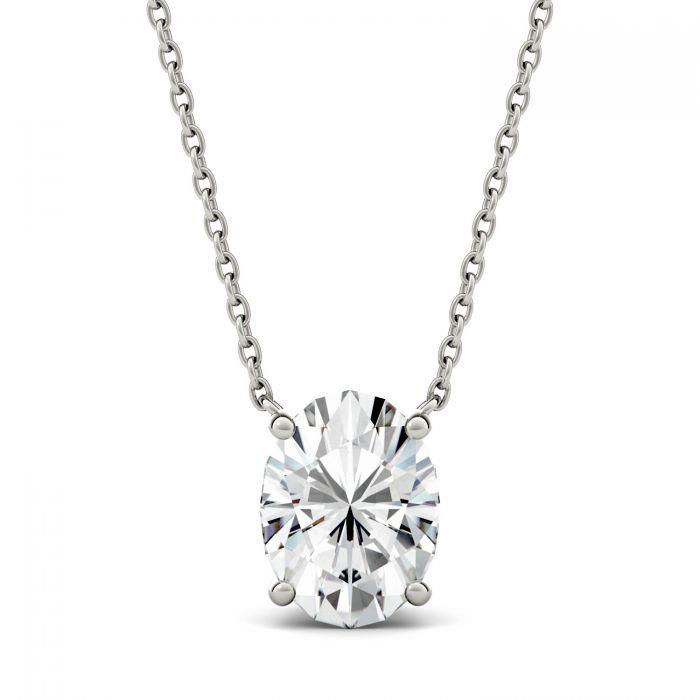 Four Prong Setting Oval Cut Solitaire Natural Diamond Necklace Pendant Gold Pendant