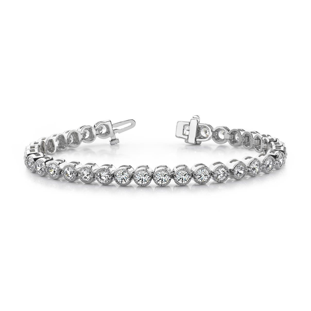 Four Prong Setting Round Diamond Ladies Bracelet White Gold 6.40 Ct Tennis Bracelet