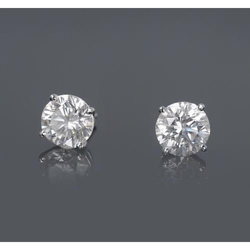  Princess Cut Four Prong Setting Round Diamond Stud Earring 