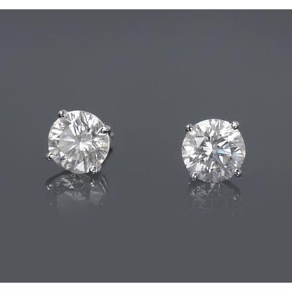  Princess Cut Four Prong Setting Round Diamond Stud Earring 