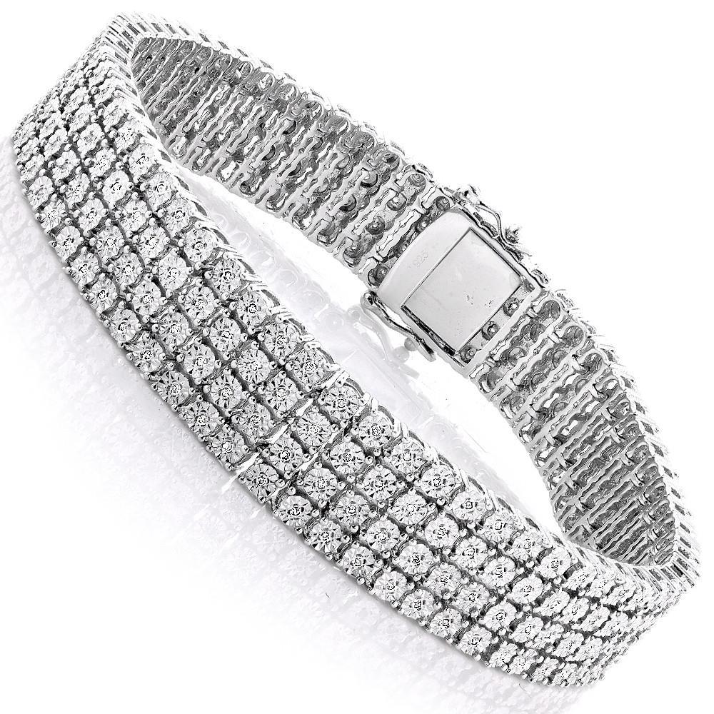Four Row 16.00 Carats Round Cut Diamonds Mens Bracelet White Gold Mens Bracelet
