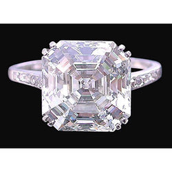 Asscher And Round Diamond Ring 3.15 Carats With Accents White Gold