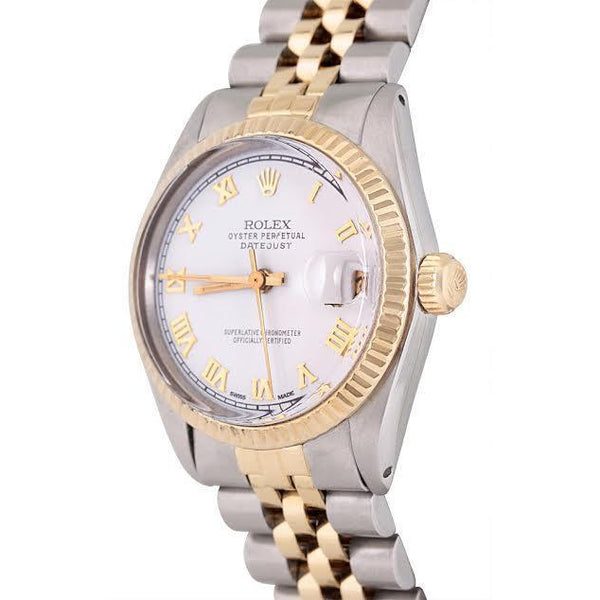 Gents Rolex Datejust Watch Roman Dial Fluted Bezel Ss And Gold QUICK S