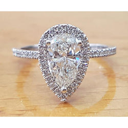 Natural  2.50 Carats Diamond Pear Halo Engagement Ring White Gold 14K