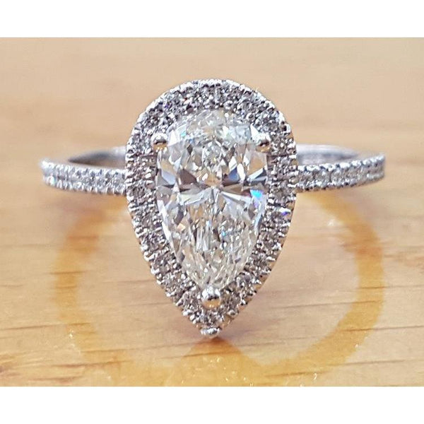Gia Certified Pear F Si1 Diamond 2.5 Carats Halo Ring Halo Ring