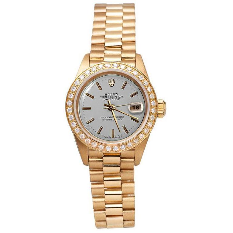 Gold Presidential  Rolex Watch White Stick Dial Diamond Bezel Dj Rolex