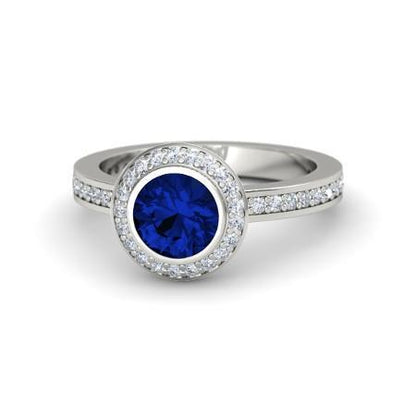 Gold White 14K Ceylon Sapphire And Diamonds 2.40 Carats Ring Gemstone Ring