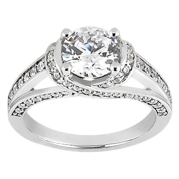Gorgeous Women Diamond Engagement Ring White Gold Solitaire Ring with Accents