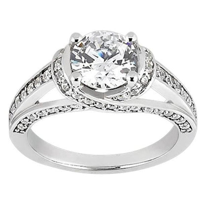 Gorgeous Women Diamond Engagement Ring White Gold Solitaire Ring with Accents
