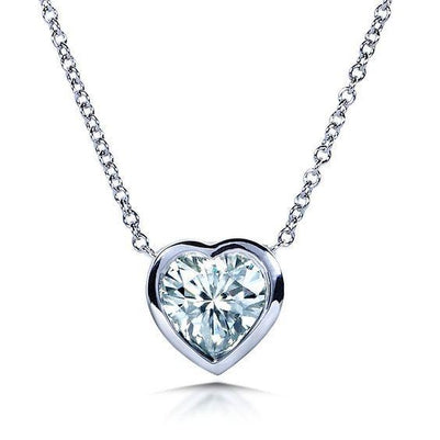 Gorgeous 2 Ct Heart Cut Bezel Setting Diamond Pendant Solid Gold 14K Pendant
