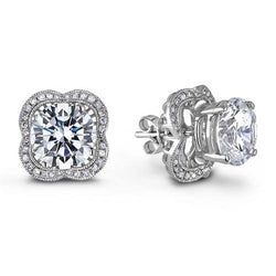 Gorgeous 3.64 Carats Round Natural Earth Mined Diamond Women Stud Halo Earring White Gold