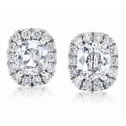 Gorgeous Cushion And Round Cut 5.50 Carats Diamond Halo Stud Earrings