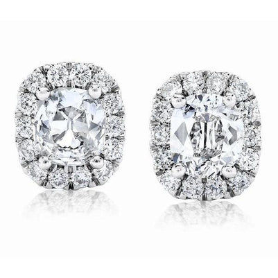 Gorgeous Cushion And Round Cut White Gold Weeding Anniversary Studs Halo  Earrings