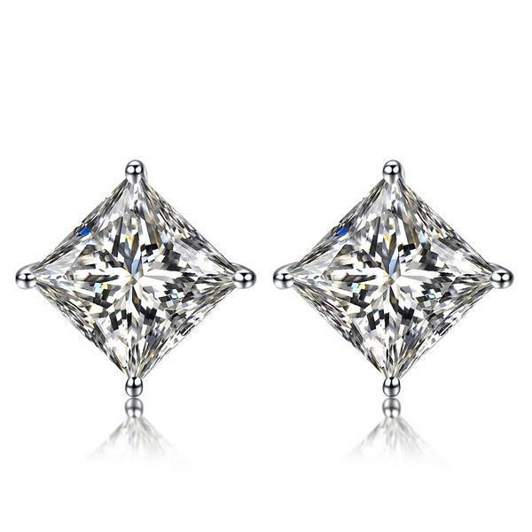 Gorgeous Princess Cut Diamond Stud Earring Women Gold Jewelry Stud Earrings