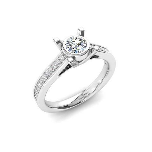 Gorgeous Round Brilliant Cut Diamonds Wedding Ring White Gold Solitaire Ring with Accents