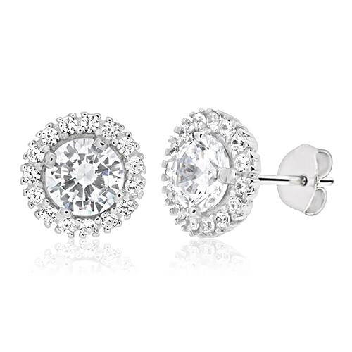 Gorgeous Round Brilliant Cut Diamonds Studs Earring Halo White Gold 