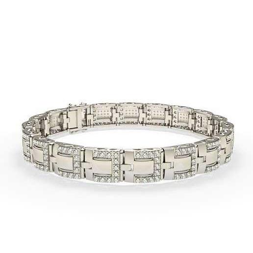 Gorgeous Small 7 Carats Diamonds Men'S Link Bracelet 14K Wg Mens Bracelet