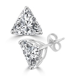 Gorgeous Trilliant Cut Diamond 2 Carats Stud Women Earring White Gold
