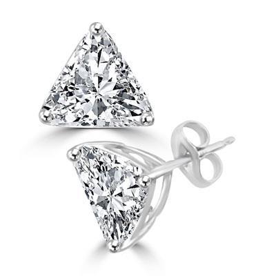 Gorgeous Trilliant Cut Diamond 2 Carats Stud Women Earring Pair White Gold Stud Earrings