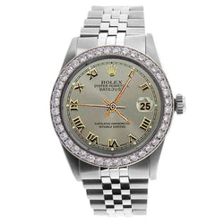 Gray Roman Dial Ss Jubilee Rolex Bracelet Men Watch Diamond Bezel QUICK SET