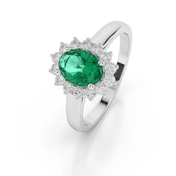 Green Emerald And Diamond Ring 3.50 Carats Lady Gold Jewelry