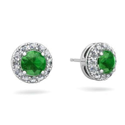 Green Emerald And Diamonds 5 Carats Halo Studs Earrings White Gold 14K