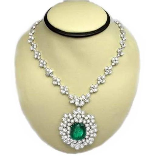 Green Emerald And Diamonds 79.16 Ct Necklace 17” Platinum Gemstone Necklace