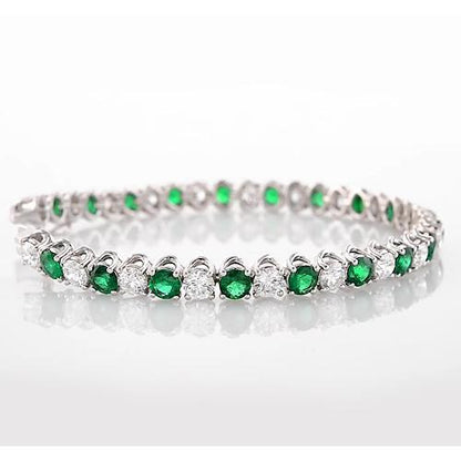 New  Green Emerald & Diamond Tennis Bracelet  Women Jewelry