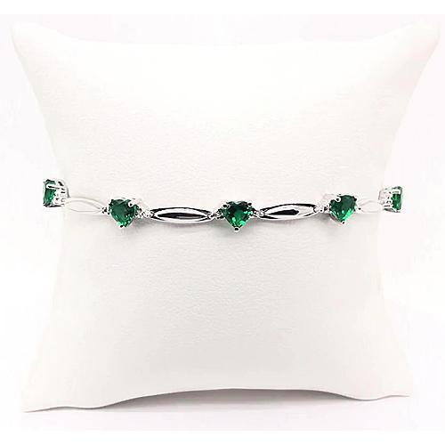 Green Emerald Heart Shaped Diamond Bracelet 9.54 Carats White Gold 14K Jewelry Gemstone Bracelet