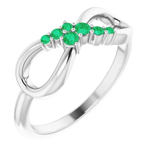 Green Emerald Ring Infinity Style   White Gold   Jewelry Gemstone Ring