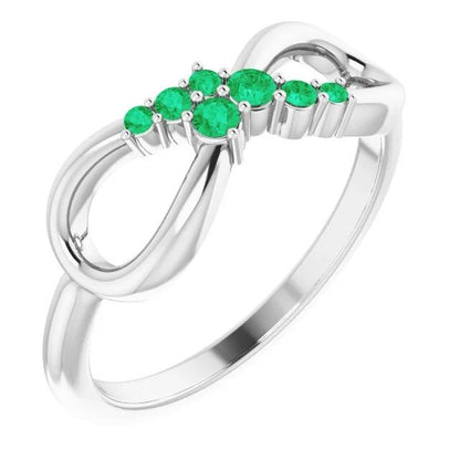 Green Emerald Ring Infinity Style   White Gold   Jewelry Gemstone Ring
