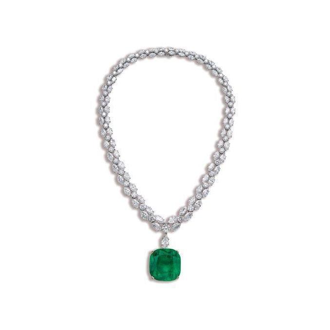Green Emerald With Diamonds Women Necklace White Gold 14K  48 Ct Gemstone Necklace
