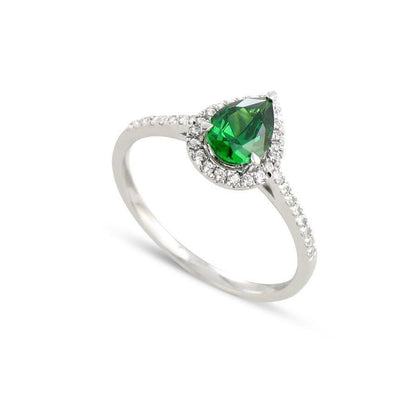Green Emerald With White Diamonds 5.70 Ct. Ring 14K White Gold 14K Gemstone Ring