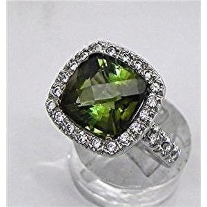 Green Tourmaline Diamond Ring Solid White Gold 14K Gemstone Ring