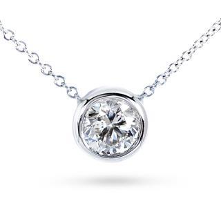H I1 Solitaire 2 Ct Round Bezel Set Diamond Pendant White Gold 14K Pendant