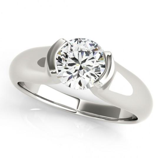 Half Bezel Antique  Lady’s  Style White Elegant Gold Diamond Solitaire Ring 