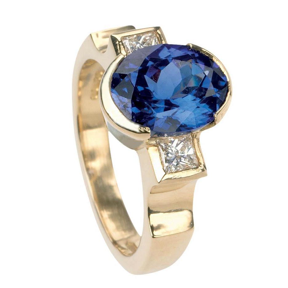 Half Bezel New High Quality  Tanzanite And Diamonds 3-Stone Ring Gemstone