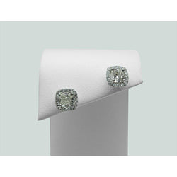 Halo Cushion & Round Cut Diamond Stud Earring 2.32 Carat White Gold 14K