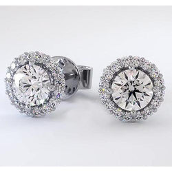 Halo Natural Earth Mined Diamond Stud Earrings 2.32 Carats